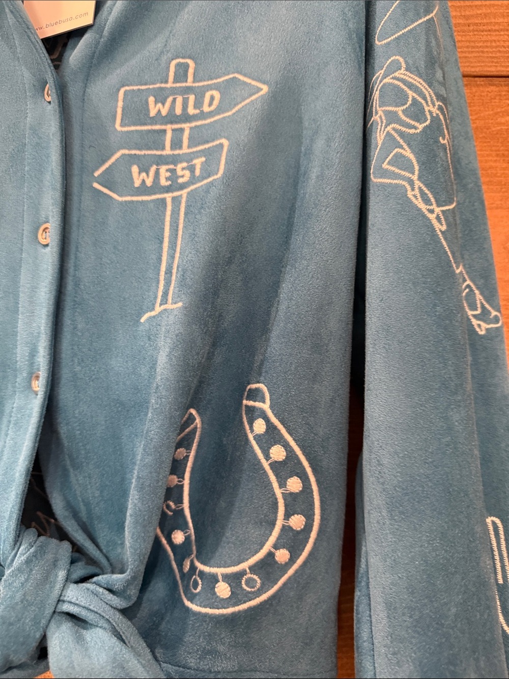 blue b. Teal Button, Tie Front Top with Western Embroidery - Picture 3 of 9